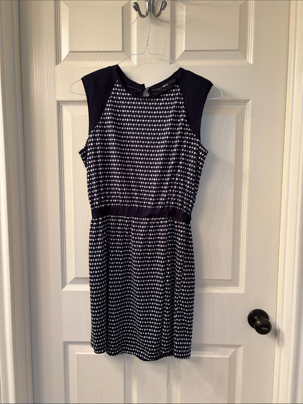 Sleeveless Navy and White Polka Dot Midi Dress